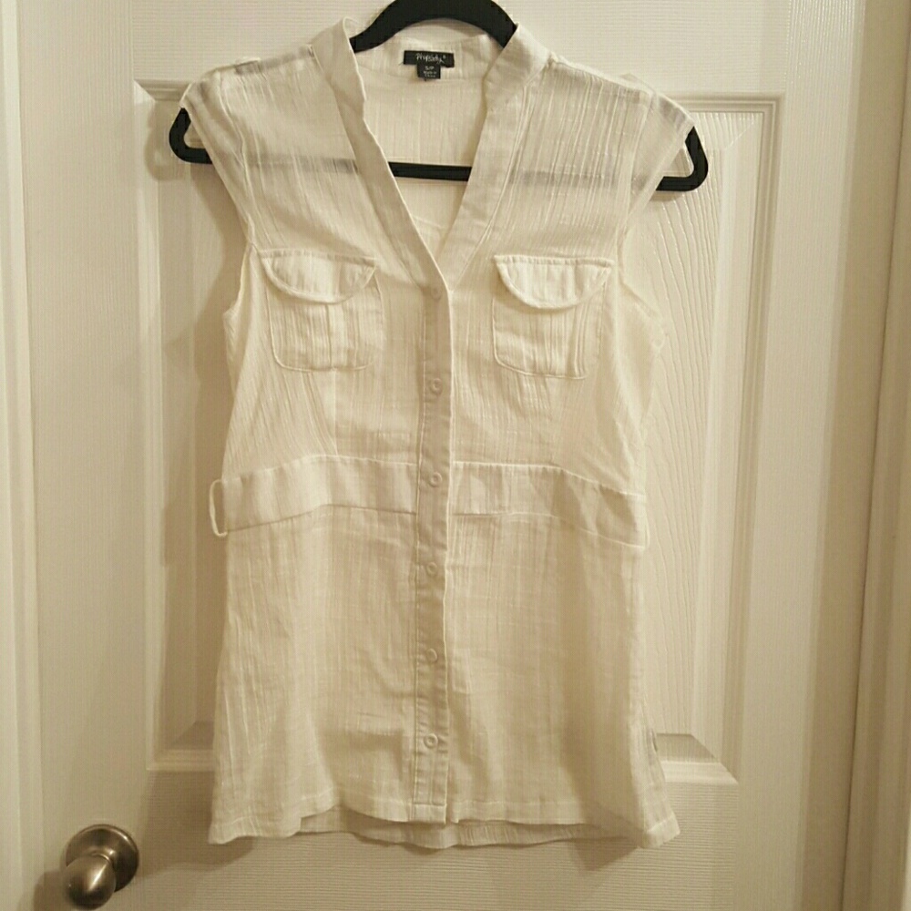 Sheer cap-sleeve off-white blouse